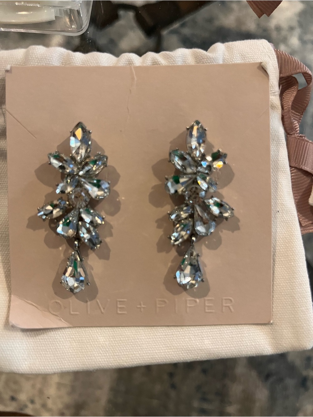 Olive + Piper Silver Iridescent Crystal Cluster Drop Earrings